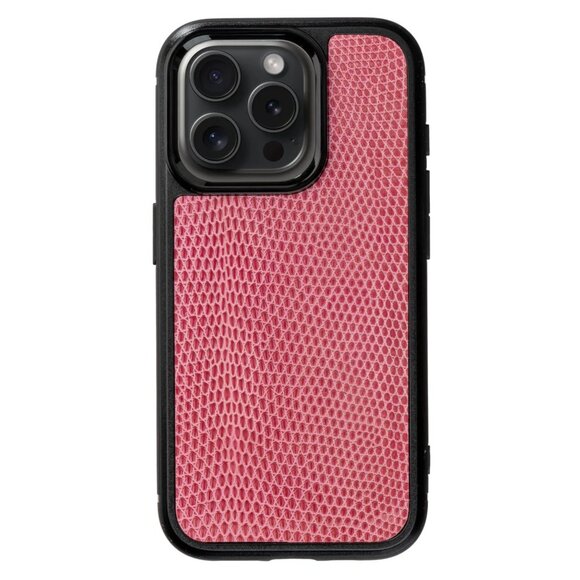 Stylish iPhone 15 Pro/Pro Max Case - Real Lizard Leather - Rouge Color